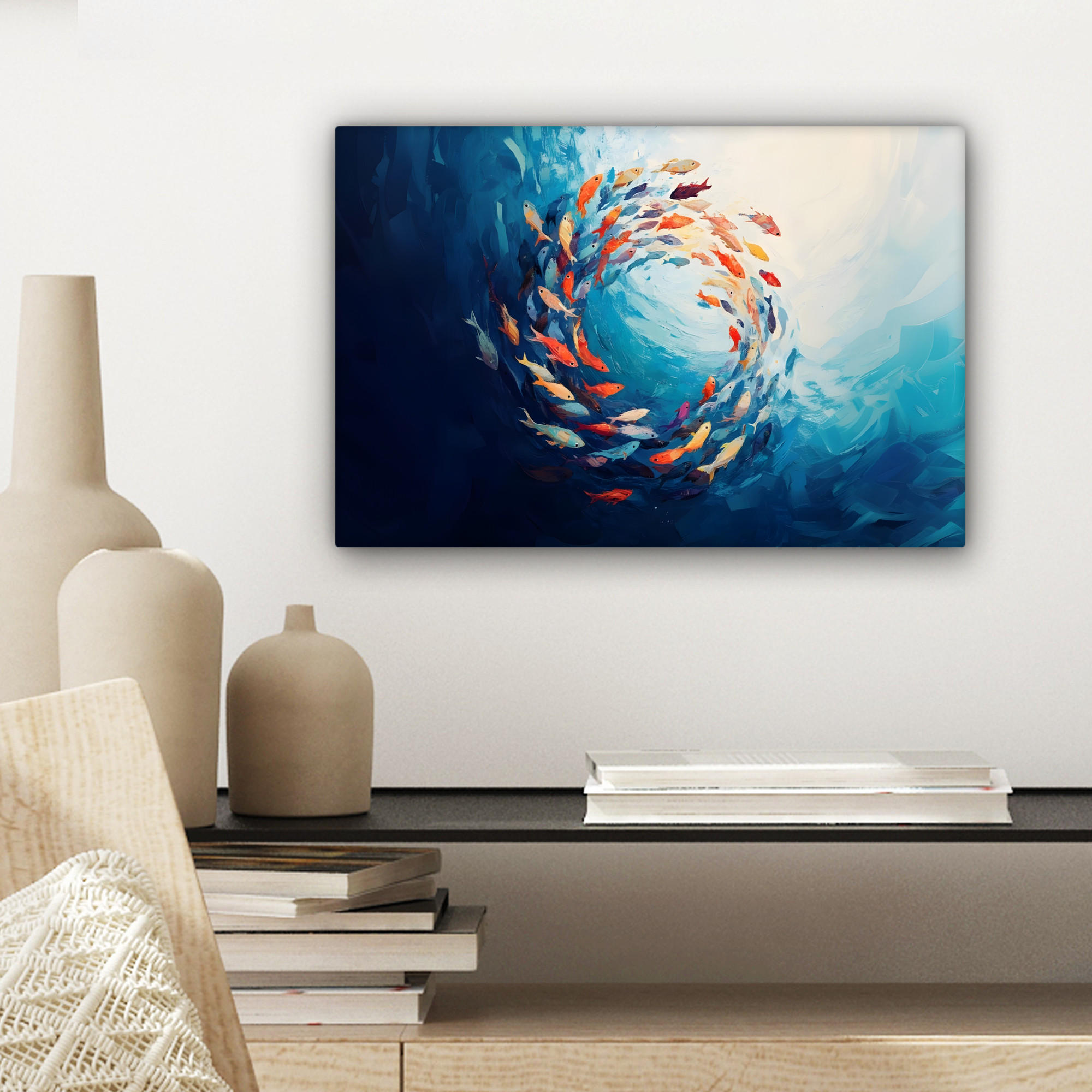 LEINWANDBILD Meer - Fische - Bunt - Dynamisch 30x20 cm - Hellblau, Textil (30/20cm) - MuchoWow