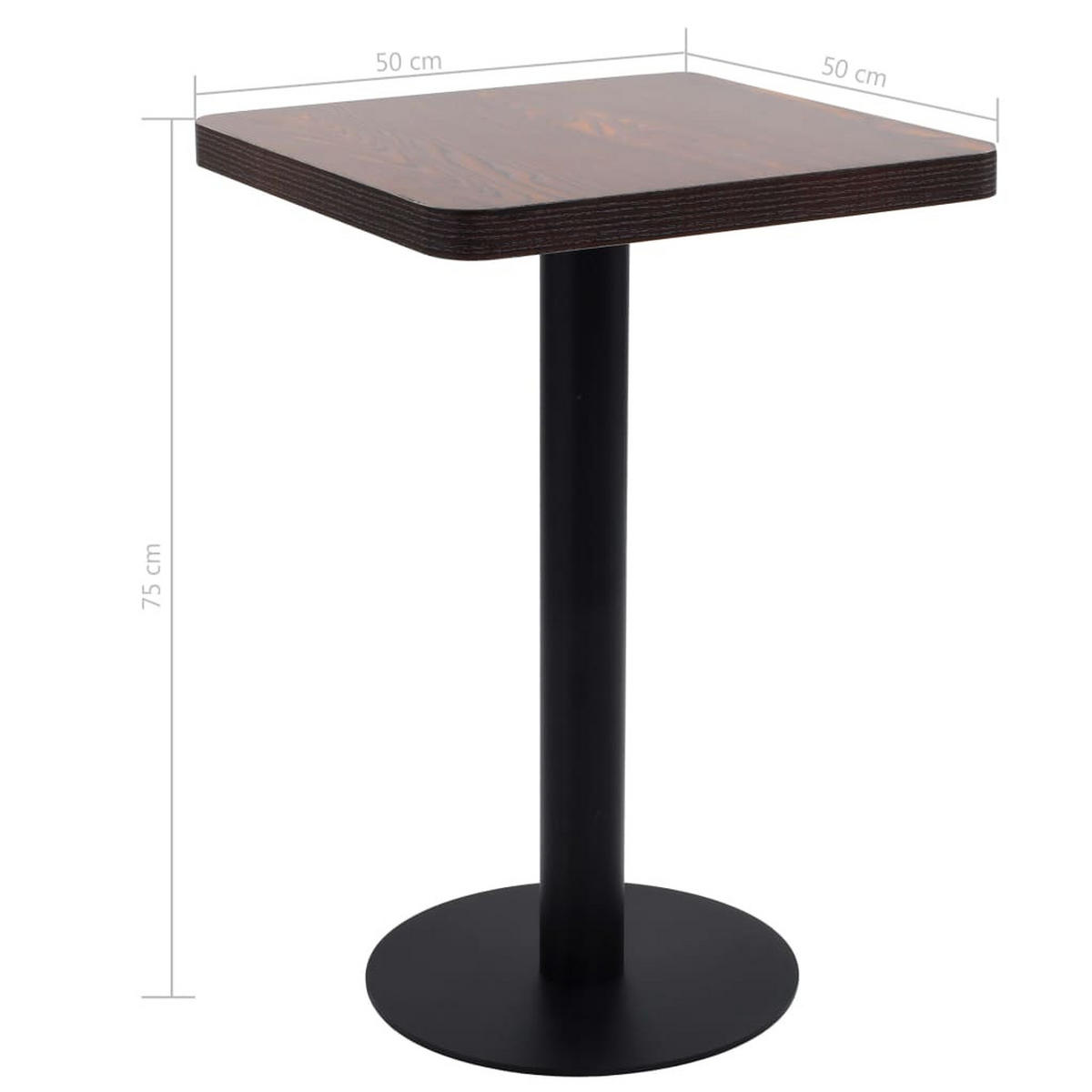 BISTROTISCH, 50/50/75 cm, aus MDF und Stahl, Dunkelbraun und Schwarz - Braun, Holz (50/50/75cm) - vidaXL