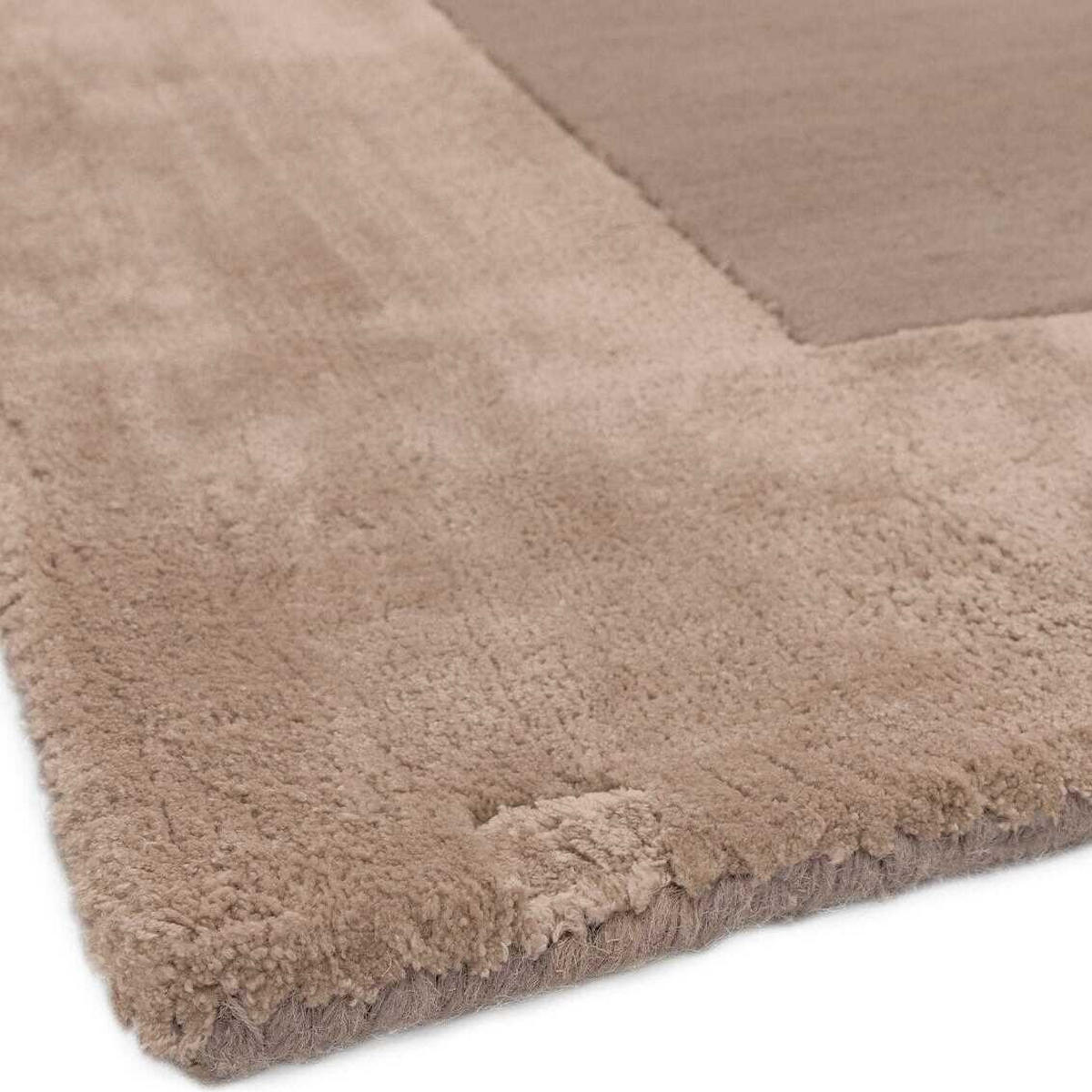 TEPPICH Wolle handgewebt einfarbig mit Viskosebordüre TYNE, Beige 160x230 cm - Beige, Textil (160/230cm) - KADIMA DESIGN