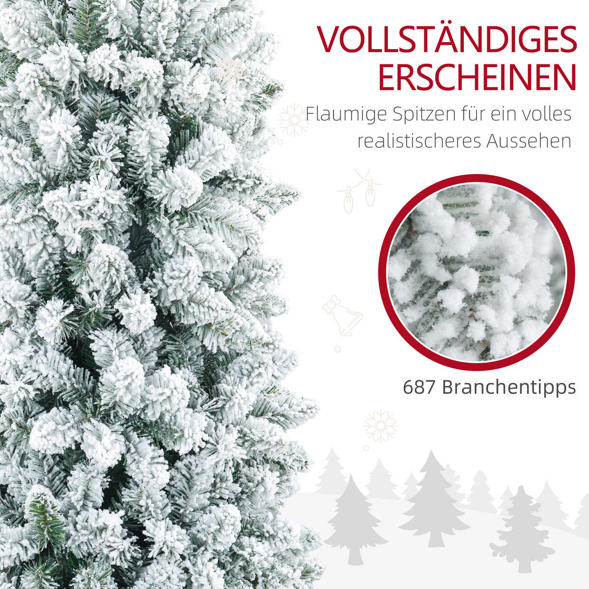 KÜNSTLICHER Weihnachtsbaum, 210 cm Christbaum mit 687 Spitzen für Weihnachten - Grün, Kunststoff/Metall (210cm) - HOMCOM