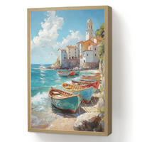 NÁSTĚNNÁ LAMPA S AKUMULÁTOREM Lodě - skály - moře - slunce 40x60 cm - modrá, kompozitní dřevo (40/60/8cm) - OnlyWow