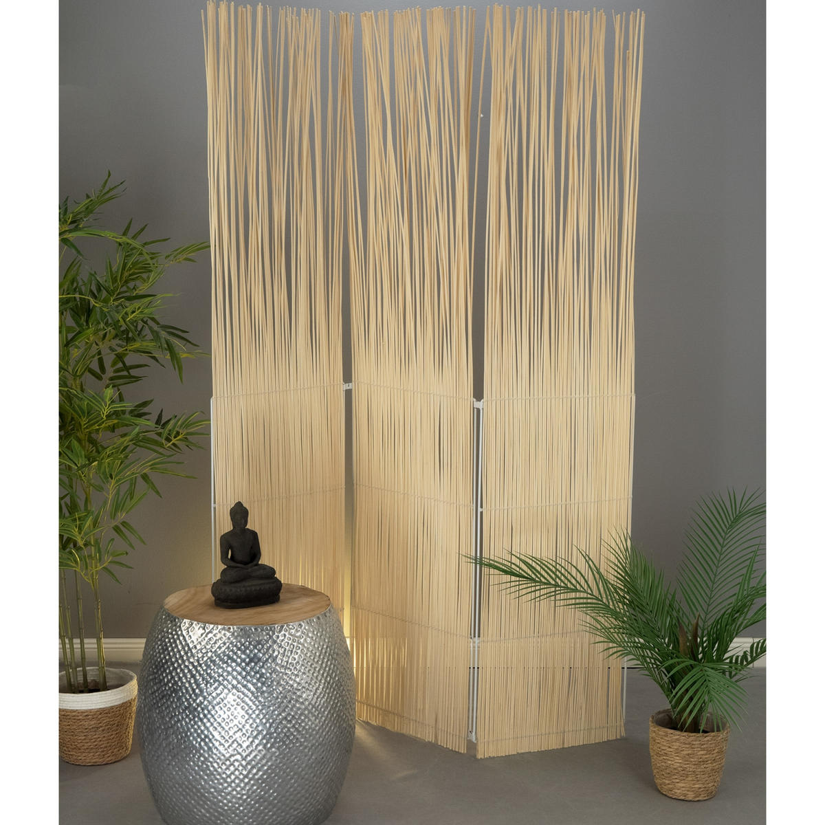RAUMTEILER Spike 3-tlg. Weidenholz, klappbar geblichen - Beige, Naturmaterialien (120/170/6cm) - CREEDWOOD