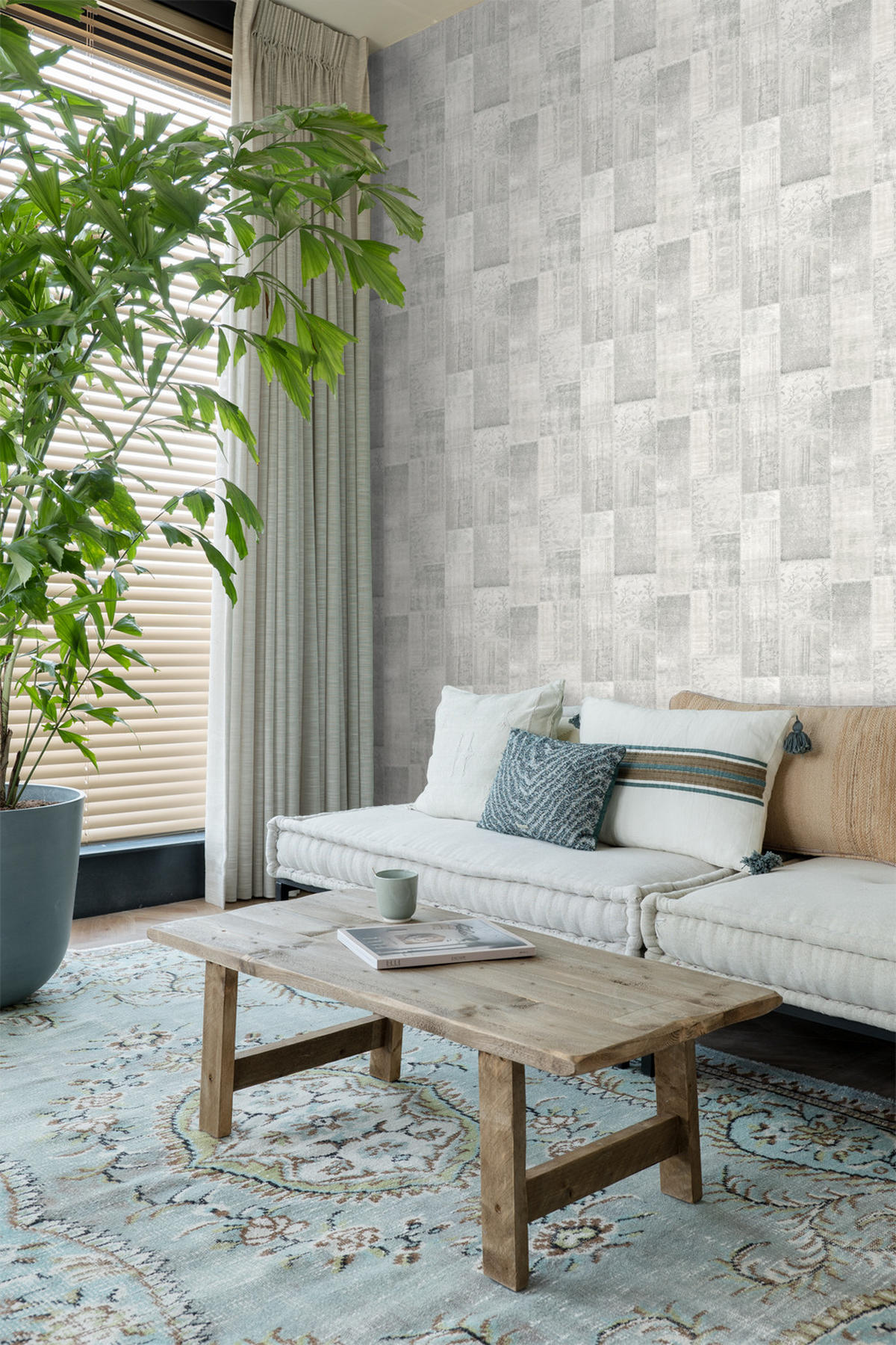 TAPETE Kelim-Patchwork 53 cm x 10.05 m - Grau, Papier (53/1000cm) - ESTAhome