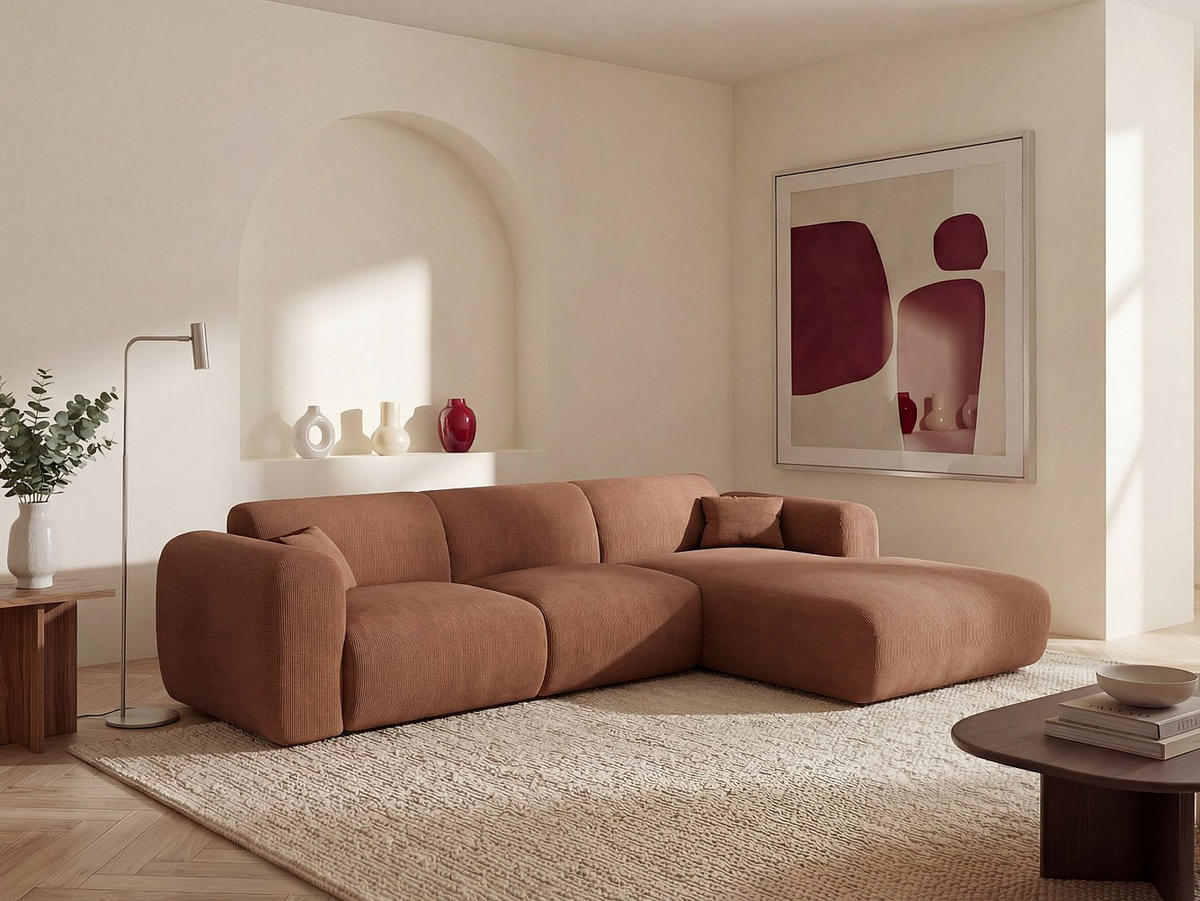 SOFA ohne Schlafmöglichkeit - 5 Personen - Samt, Stoff - Terracotta - Terracotta, Textil (280/165cm) - Vente-Unique