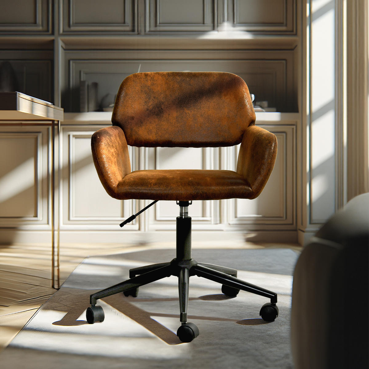 DREHSTUHL – Wildleder Optik, Höhenverstellbar und 360° drehbar - Braun, Textil/Metall (54/85/56cm) - Urban Meuble
