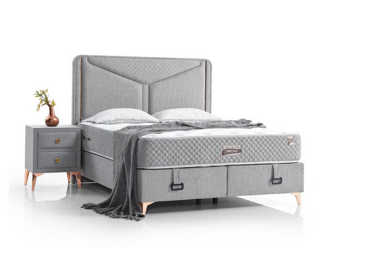 POLSTERBETTSET Bronz 140x200 Grau - Grau, Textil/Metall (140/200cm) - Villa Möbel