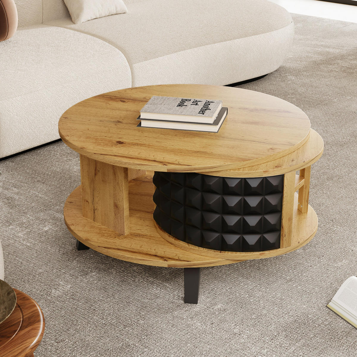 COUCHTISCH Drehtisch Versteckte Ablage Beistelltisch Modern Wohnzimmer - Braun, Holz (87/85.98/11cm) - FLIEKS