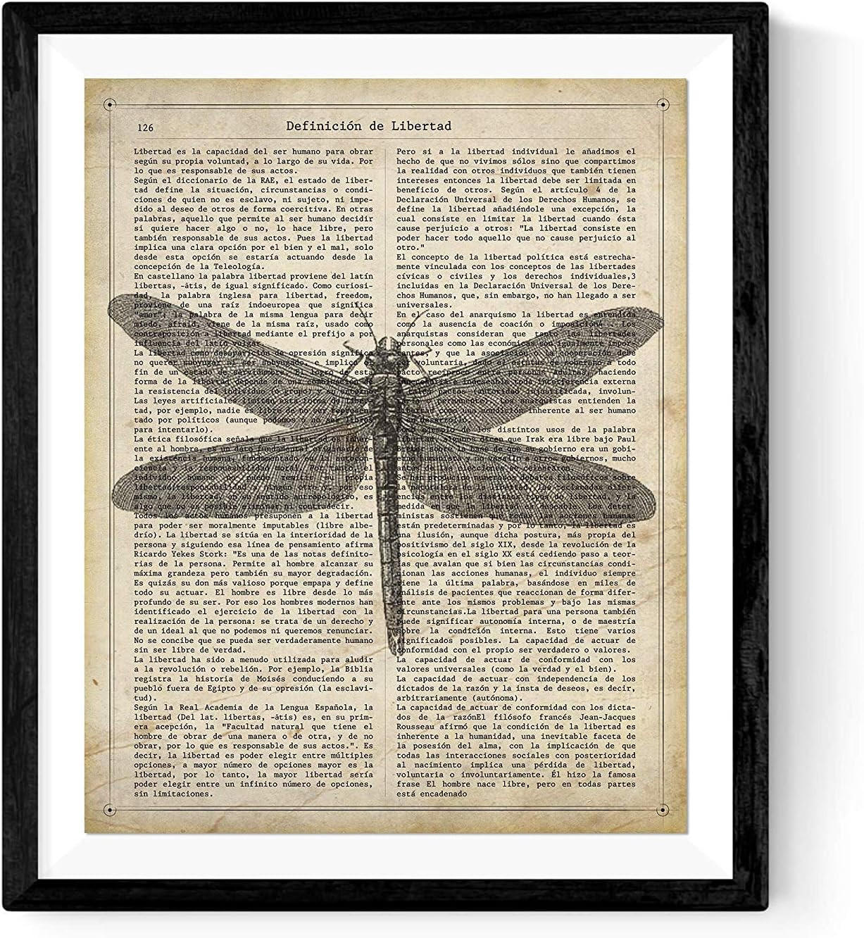 POSTER Vintage Libelle Mit Enzyklopädie Hintergrund. Wanddekoration Im Sepiatöne Und Retro-Stil. A4 Rahmenlos - Klar, Papier (29.7/5/21cm) - Nacnic