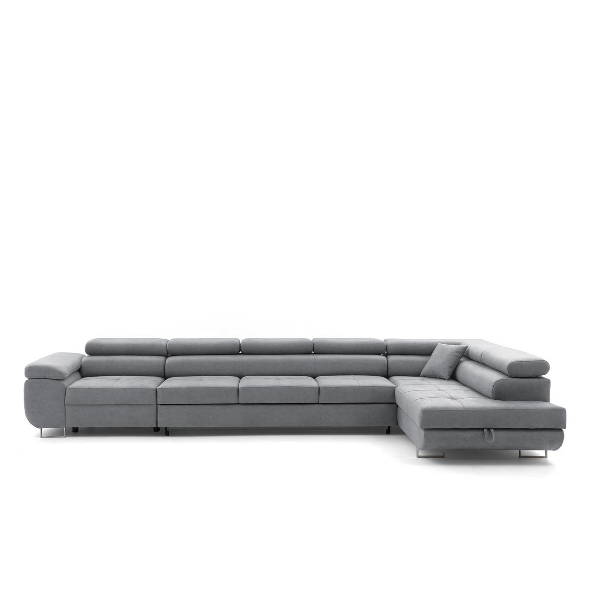 ECKSOFA WILD XXL Rechts mit Schlaffunktion 125x240 Velours Grau - Silberfarben/Grau, Holz/Textil (200/400cm) - Muffo