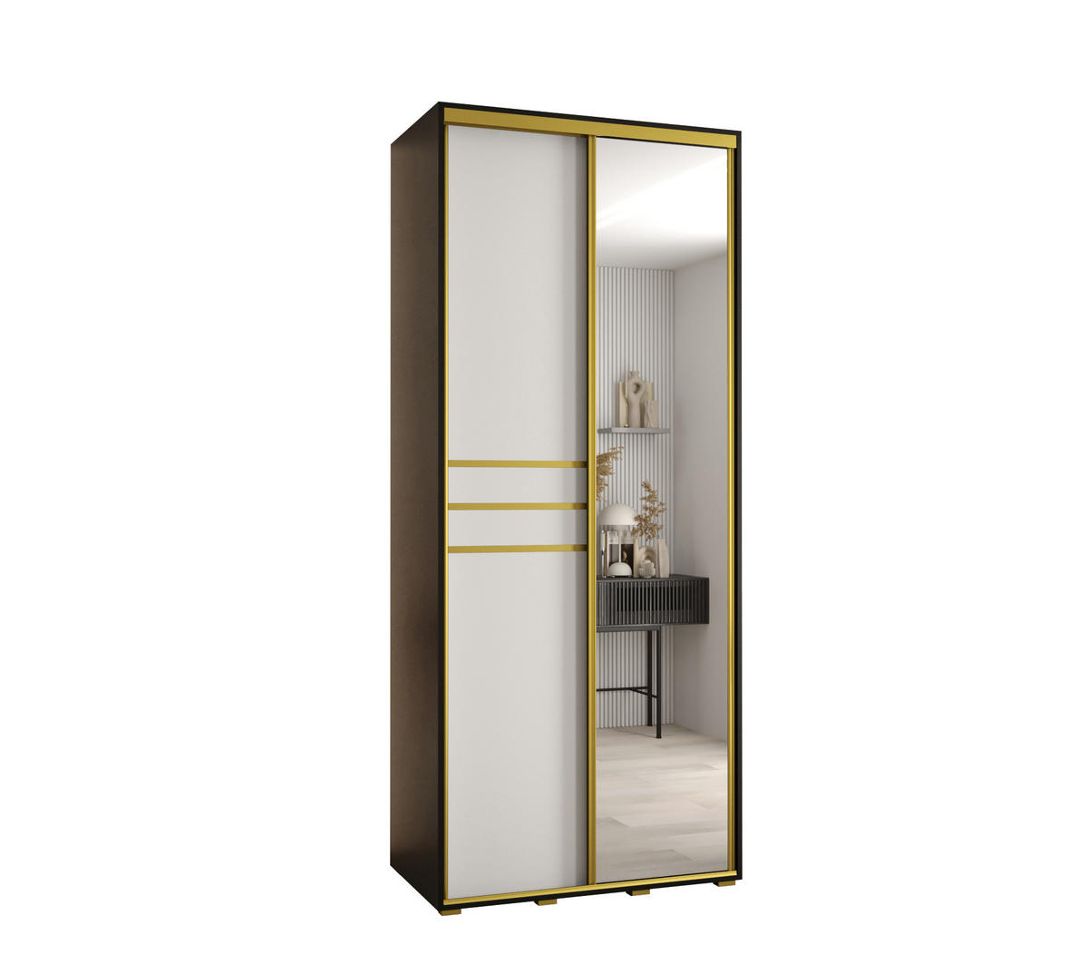 SCHWEBETÜRENSCHRANK 235,2/100/45 2-türig - Goldfarben/Schwarz, Holz/Metall (100/235/45cm) - Abiks Möbel