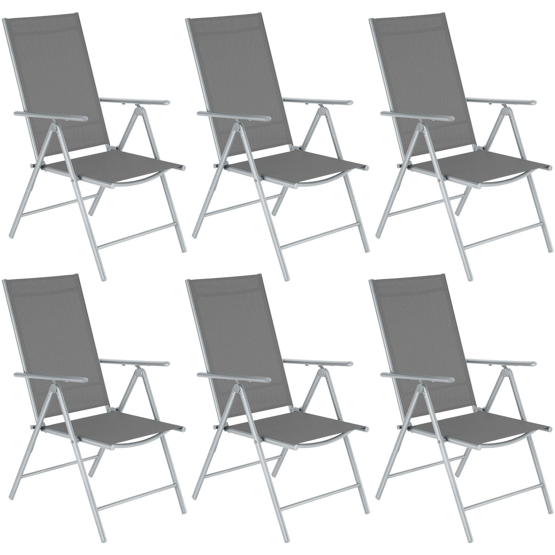 GARTENSTUHL 6er Set Marcellino, 54,5 x 65 x 107,5 cm, silber - Silberfarben, Metall (54.5/107.5/65cm) - tectake