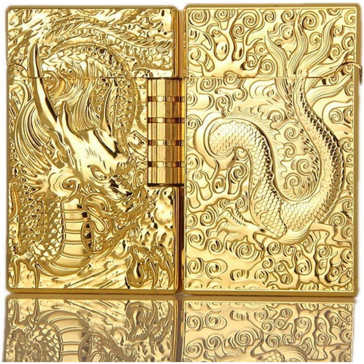 FEUERZEUG mit Drachenmuster, nachfüllbar, matt - Goldfarben, Metall (1/3/7cm)
