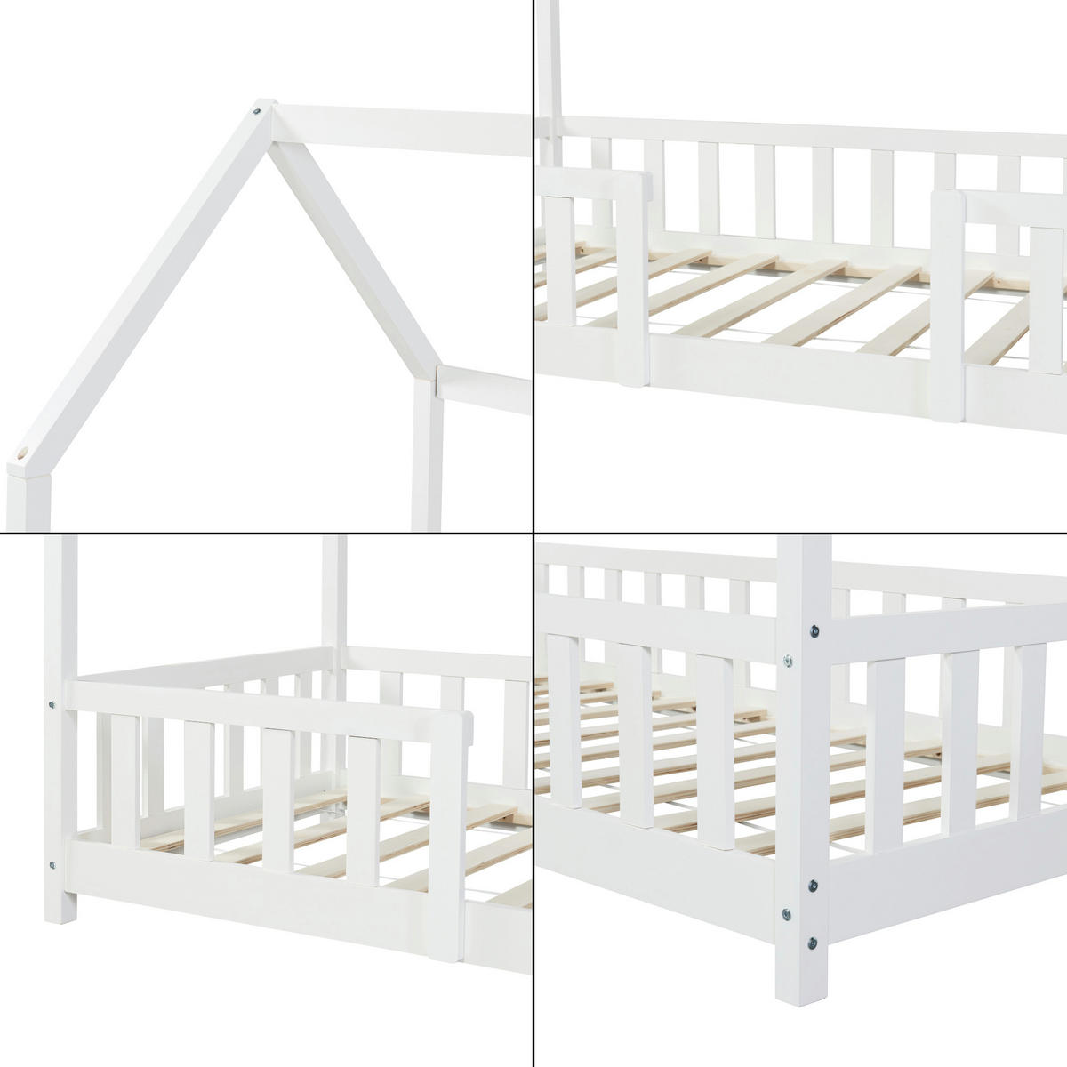 HAUSBETT Sisimiut mit Matratze - Weiß, Holz/Textil (90/200cm) - [en.casa]