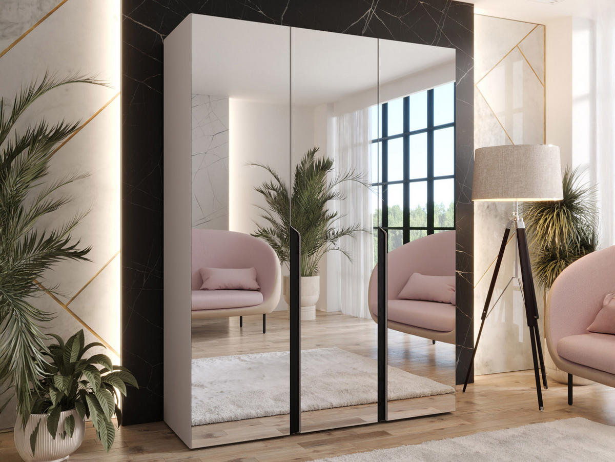 DREHTÜRENSCHRANK Mila III 150 - Kaschmir/Schwarz, Holzwerkstoff/Kunststoff (150/202/52cm) - MIRJAN24