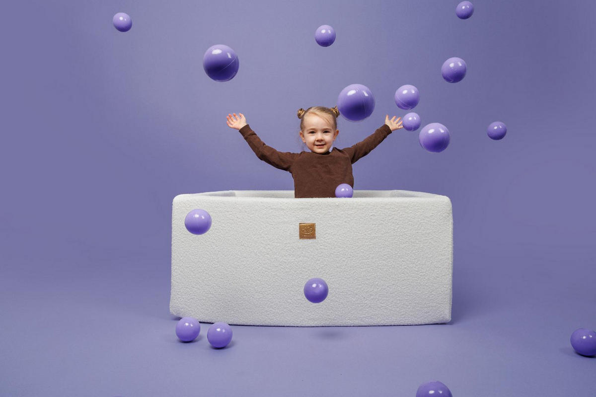BÄLLEBAD für Kinder, Boucle, Weiß - Transparent/Perlmutt, Textil (90/90/40cm) - MeowBaby