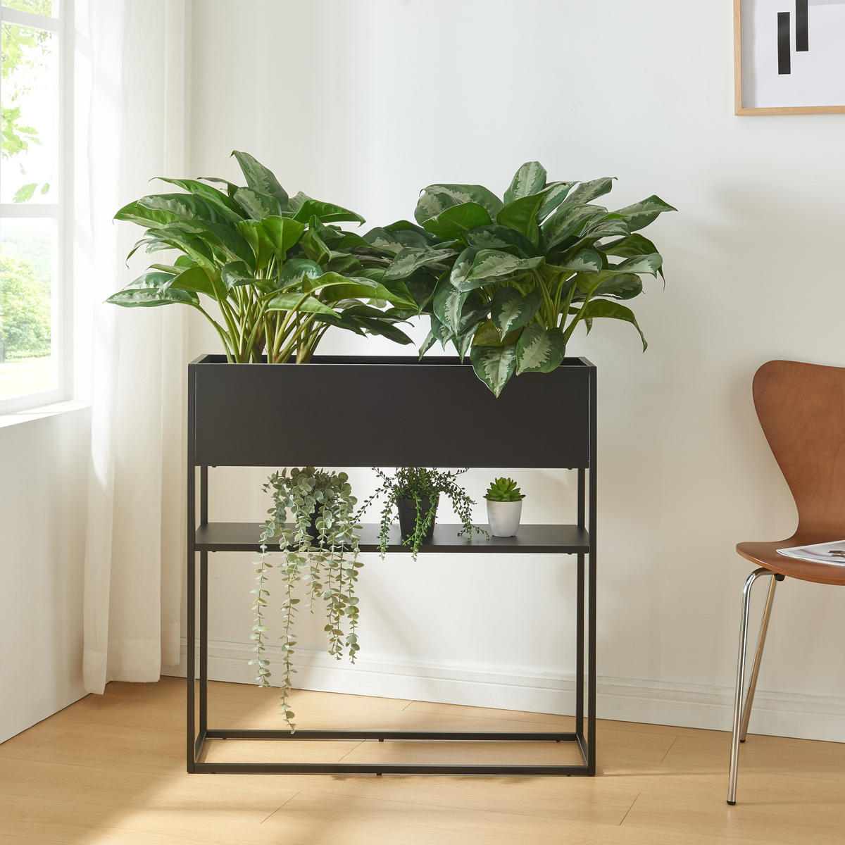 BLUMENSTÄNDER Joensuu - Schwarz, Metall (80/80/25cm) - [en.casa]