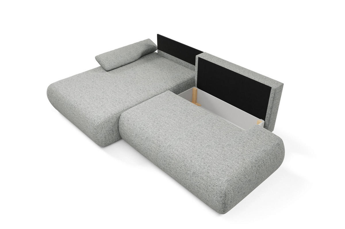 ECKSOFA DELTA L-S Grau Geflochtener Stoff mit Schlaffunktion - Grau, Holz (286/173.5cm) - MASSENO