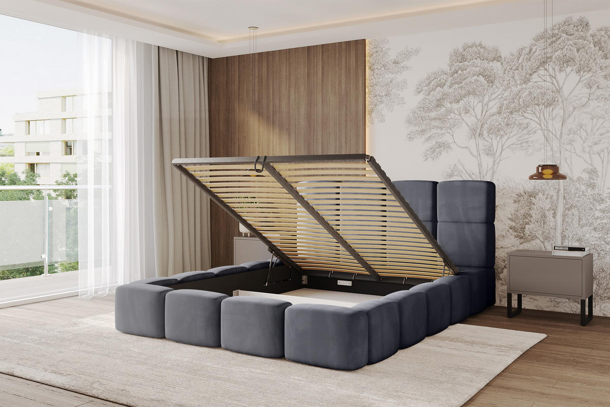POLSTERBETT mit Bettkasten und Lattenrost, Bett mit Matratze H3/H4, Kopfteil, Boxbett, Doppelbett mit Stauraum - NATA 120x200 Dunkelgrau - Dunkelgrau, Holzwerkstoff/Textil (120/200cm) - ALTDECOR
