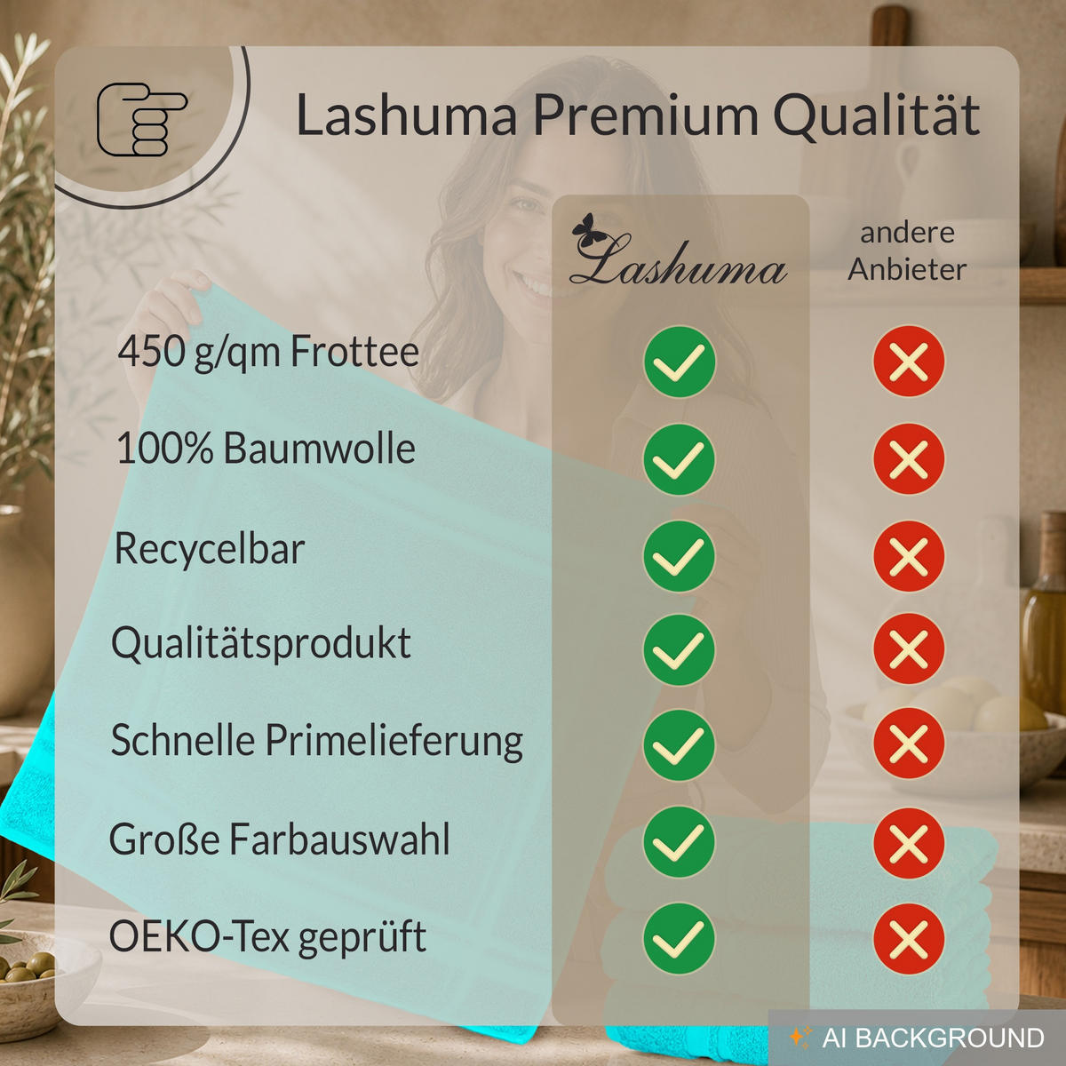 FROTTEE Küchenhandtücher 50x50 cm, 4er Set, Türkis - Türkis, Textil (50/50cm) - Lashuma