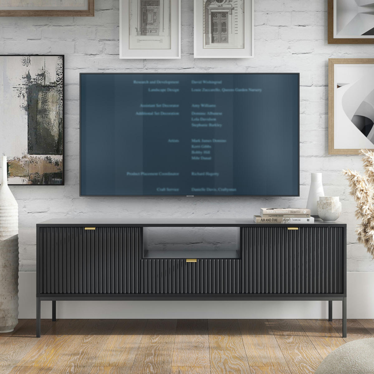 LOWBOARD TV NANAIMO RTV1-2D1S Profilierte Fronten, Schwarz - Schwarz, Holzwerkstoff/Kunststoff (154/56/39cm) - Komodee