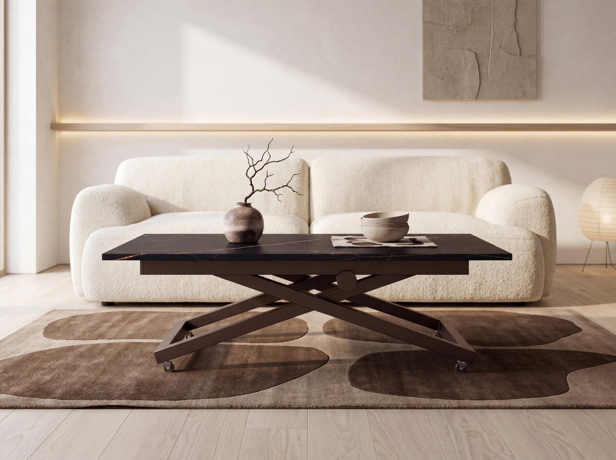 COUCHTISCH Axen höhenverstellbar ausziehbar, Schwarz Marmor Kupfer 120-160/80/38-75 cm - Braun/Kupferfarben, Holzwerkstoff/Metall (80/160/75cm) - WFL GROUP