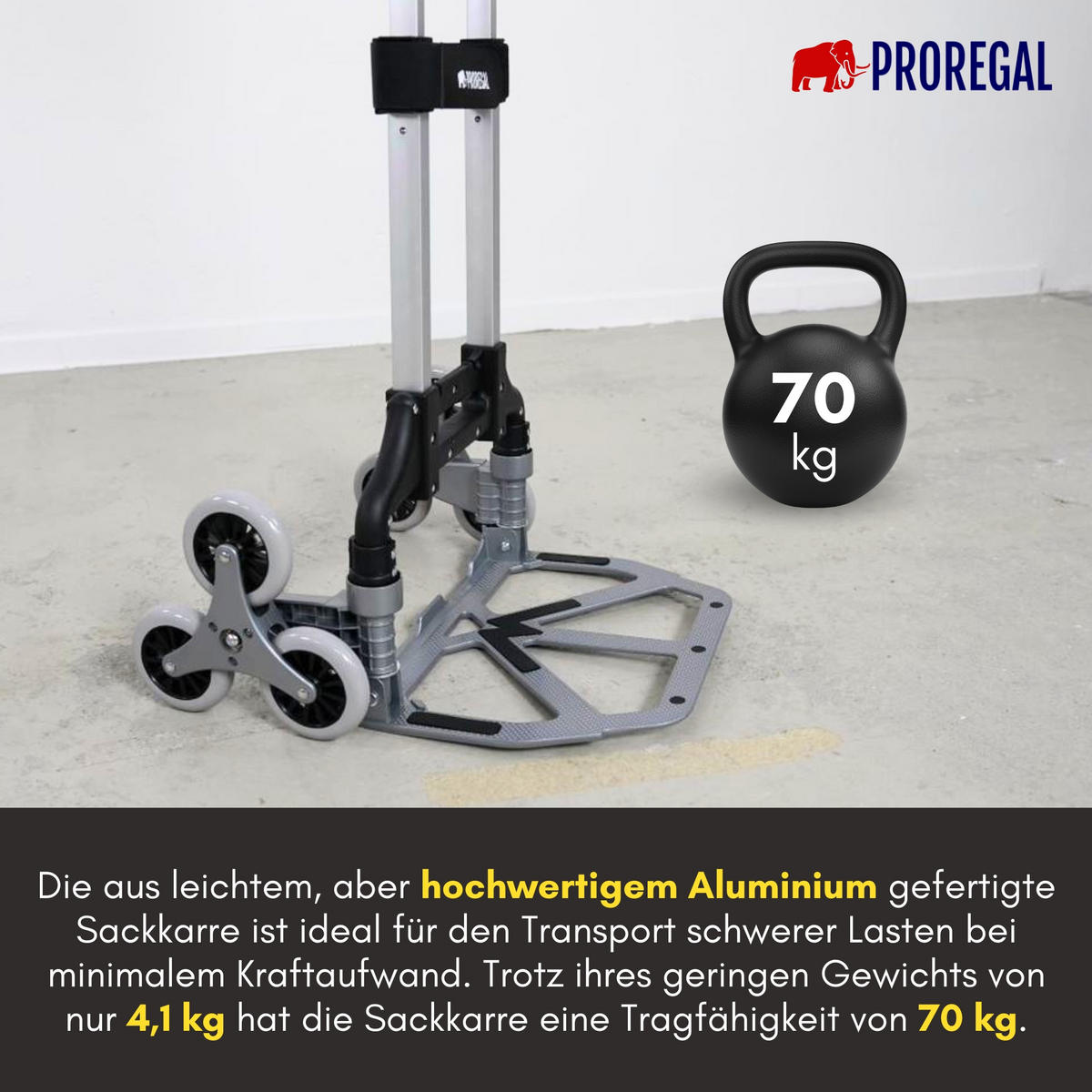 TREPPENSTEIGER Sackkarre Elephant klappbar 100x39x47cm Traglast 70kg AluminiumrahmenTRR Fachgummiräder Silber - Silberfarben, Metall (47/39/100cm) - PROREGAL