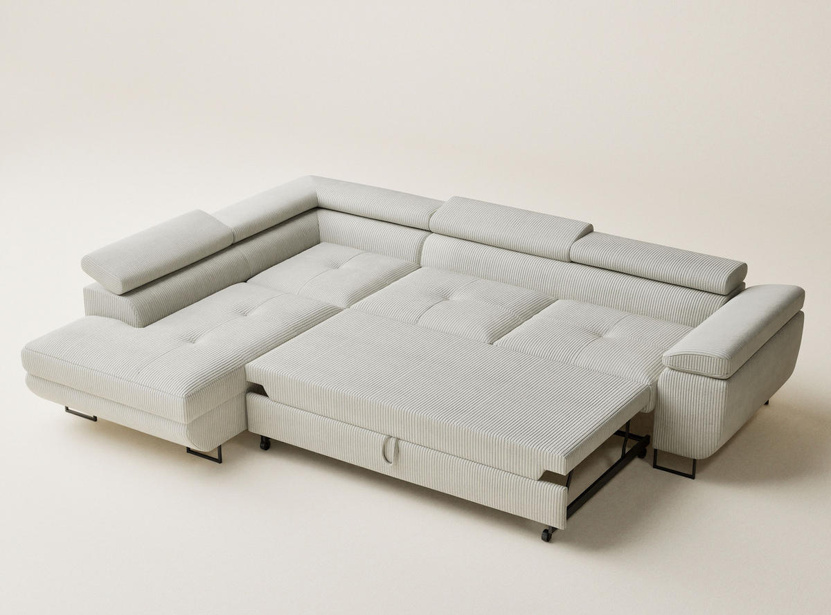 ECKSOFA MIT SCHLAFFUNKTION Concord Creme Samtstoff - Creme/Schwarz, Holz/Holzwerkstoff (203/277cm) - Maison de Reve