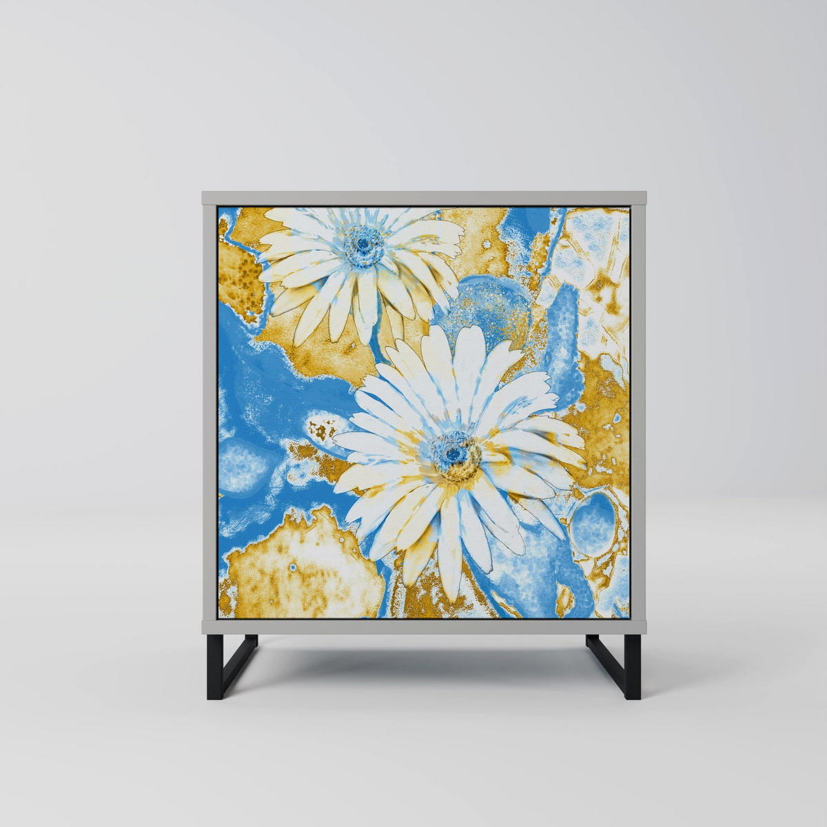 SIDEBOARD DAISY LUXE, Grau, 57,5x42x77,5 cm, Schräge Buchenholzfüße - Buchefarben/Multicolor, Holzwerkstoff/Buchenholz (57.5/77.5/42cm) - SpaceRebels