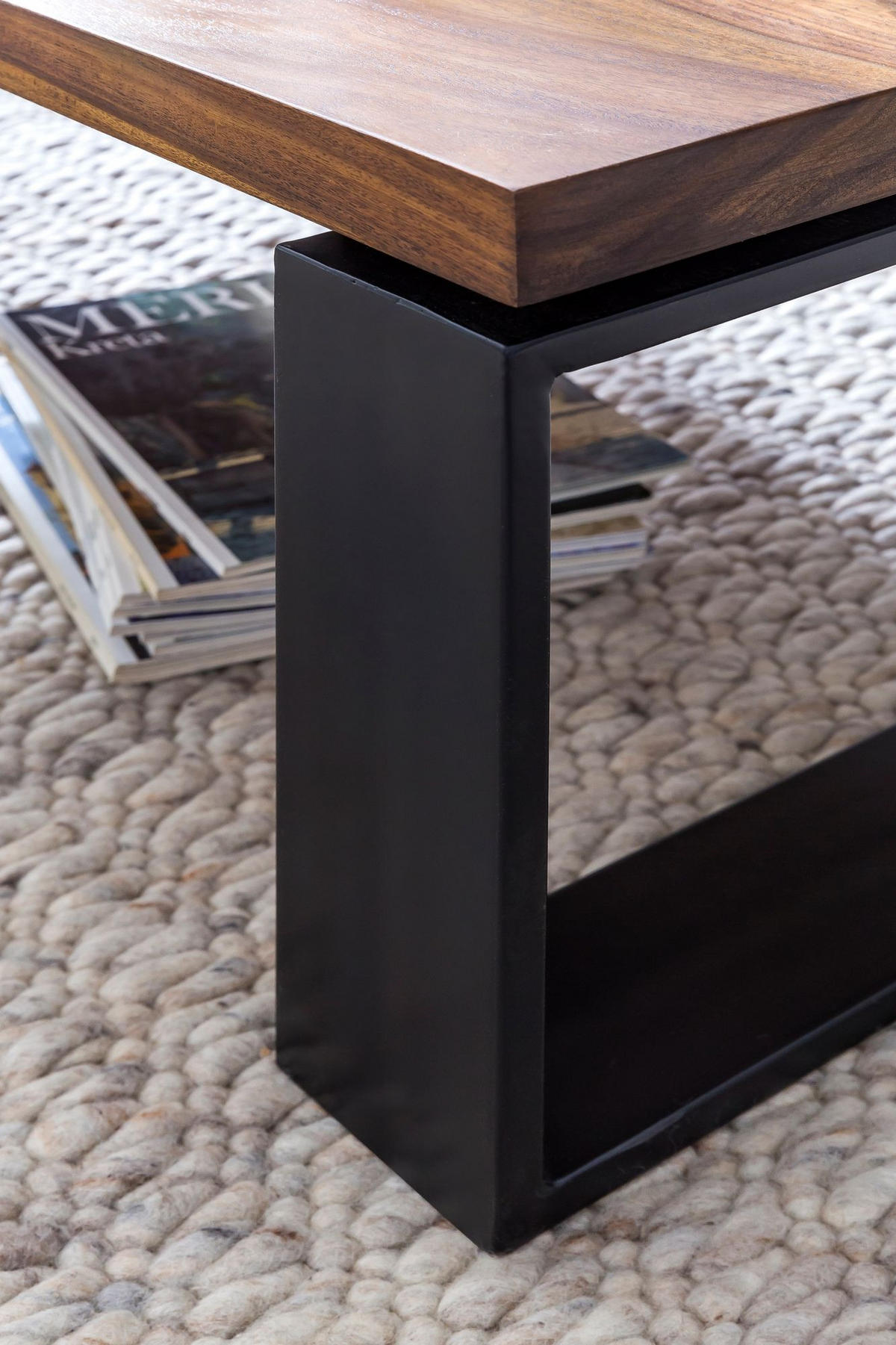 COUCHTISCH aus Holz und Metall, Industriedesign, Einzigartige Maserung, 115x60x35 cm - Schwarz/Braun, Holz/Metall (60/115/35cm) - KADIMA DESIGN