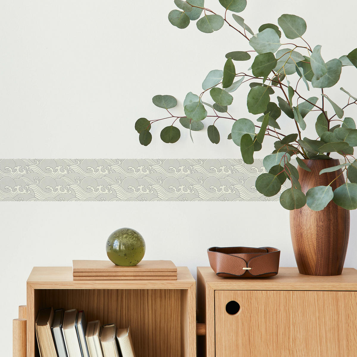 TAPETENBORDÜRE selbstklebend Japanische WELLEN abstraktes Muster - Beige/Grau, Papier (10/300/300cm) - Muralo