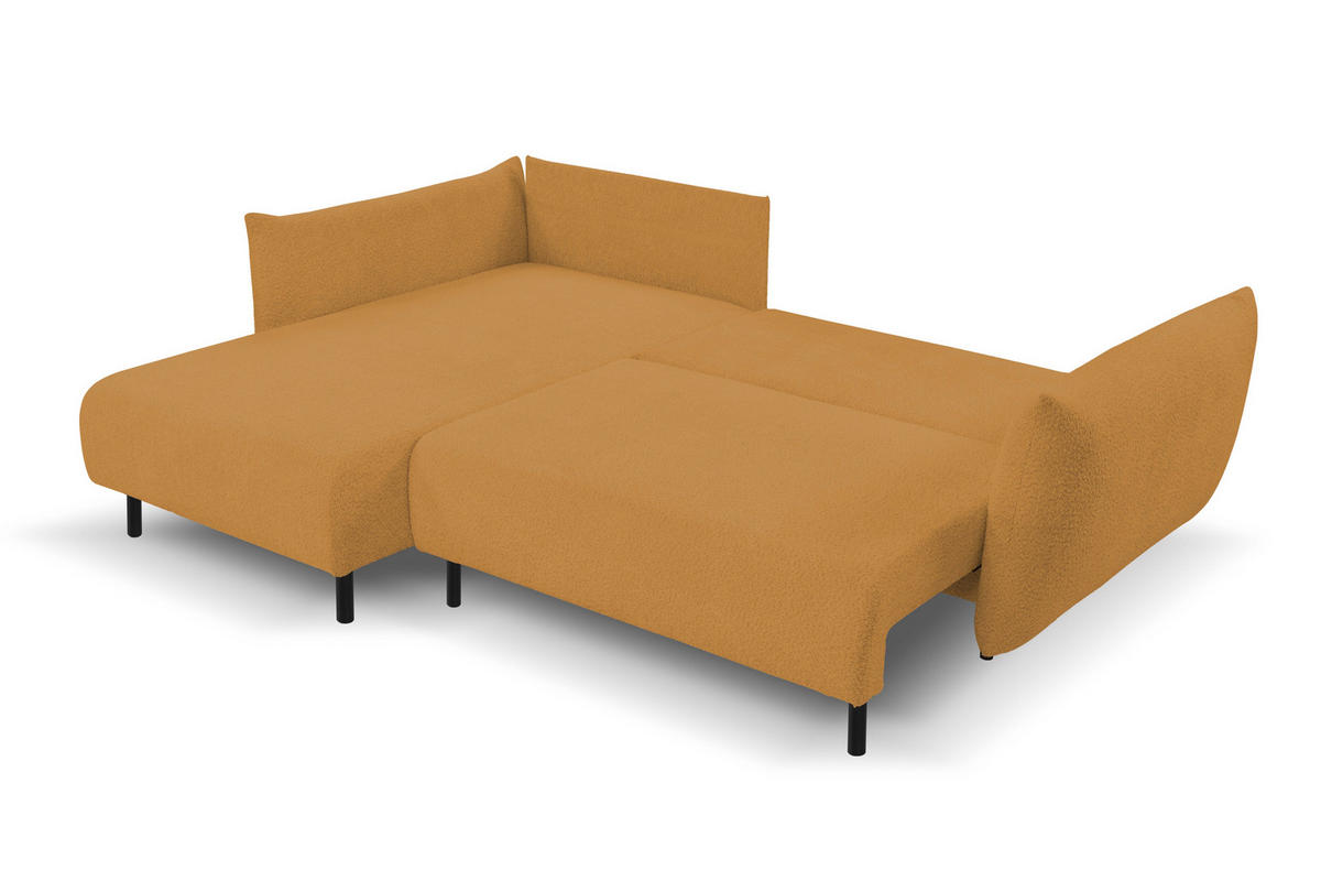 ECKSOFA ADEL mit Schlaffunktion und Bettkasten, L-förm, Metallbeine, verstellbar lose Rückenkissen, freistehend, LINKS, 171x257x90 cm, Gold - Goldfarben, Holz/Textil (171/257cm) - DomoHome