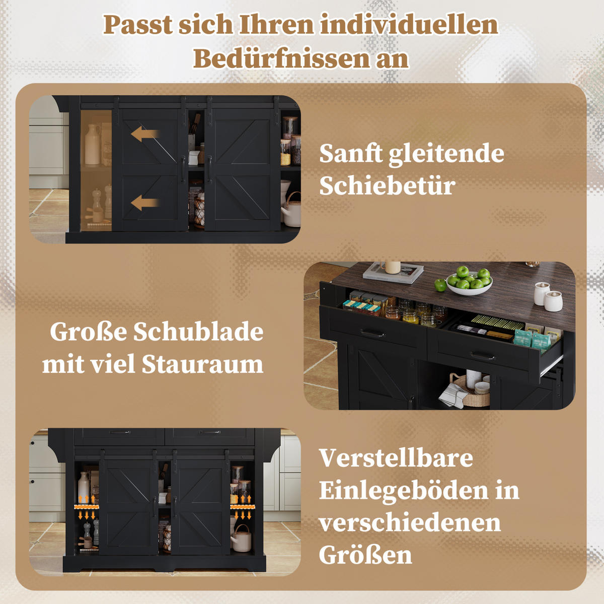 KÜCHENINSEL 120/45(70)/91 cm aus MDF mit klappbarer Arbeitsplatte Schwarz - Schwarz, Holzwerkstoff (120/91/70cm) - Modenvie