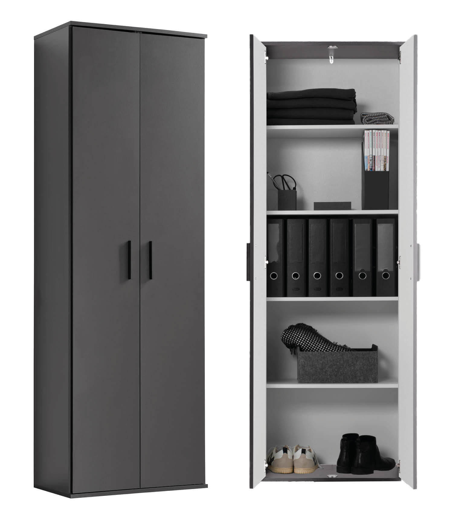 MEHRZWECKSCHRANK Der Lange - Anthrazit/Schwarz, Holzwerkstoff (60/180/34cm) - Mokebo