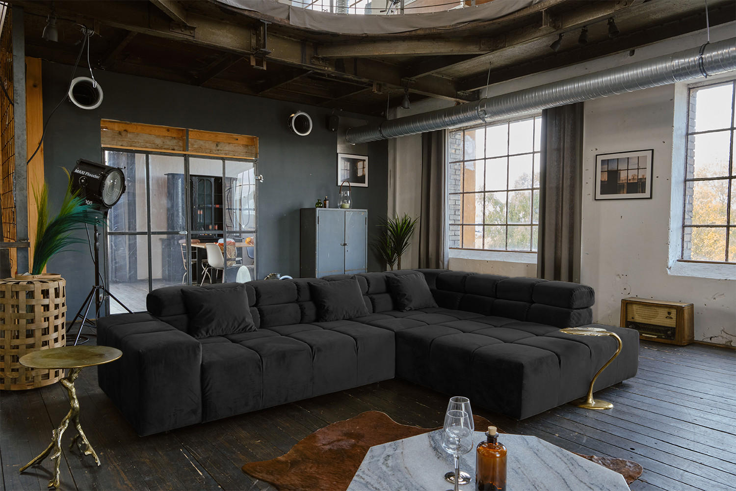 ECKSOFA NEVADA Schwarz Velvet - Schwarz, Textil (319/215cm) - KAWOLA