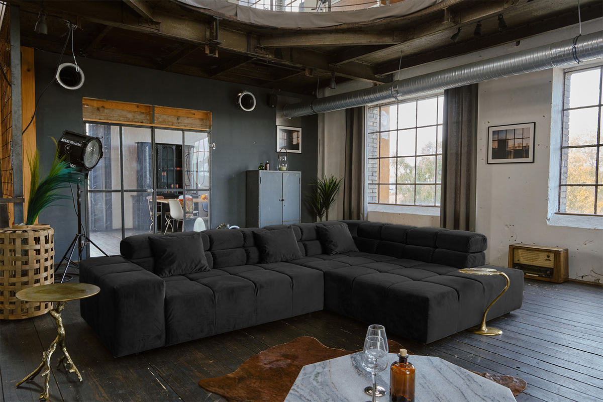 ECKSOFA MIT MOTORISCHEM SITZVORZUG NEVADA Schwarz Velvet - Schwarz, Textil (319/215cm) - KAWOLA