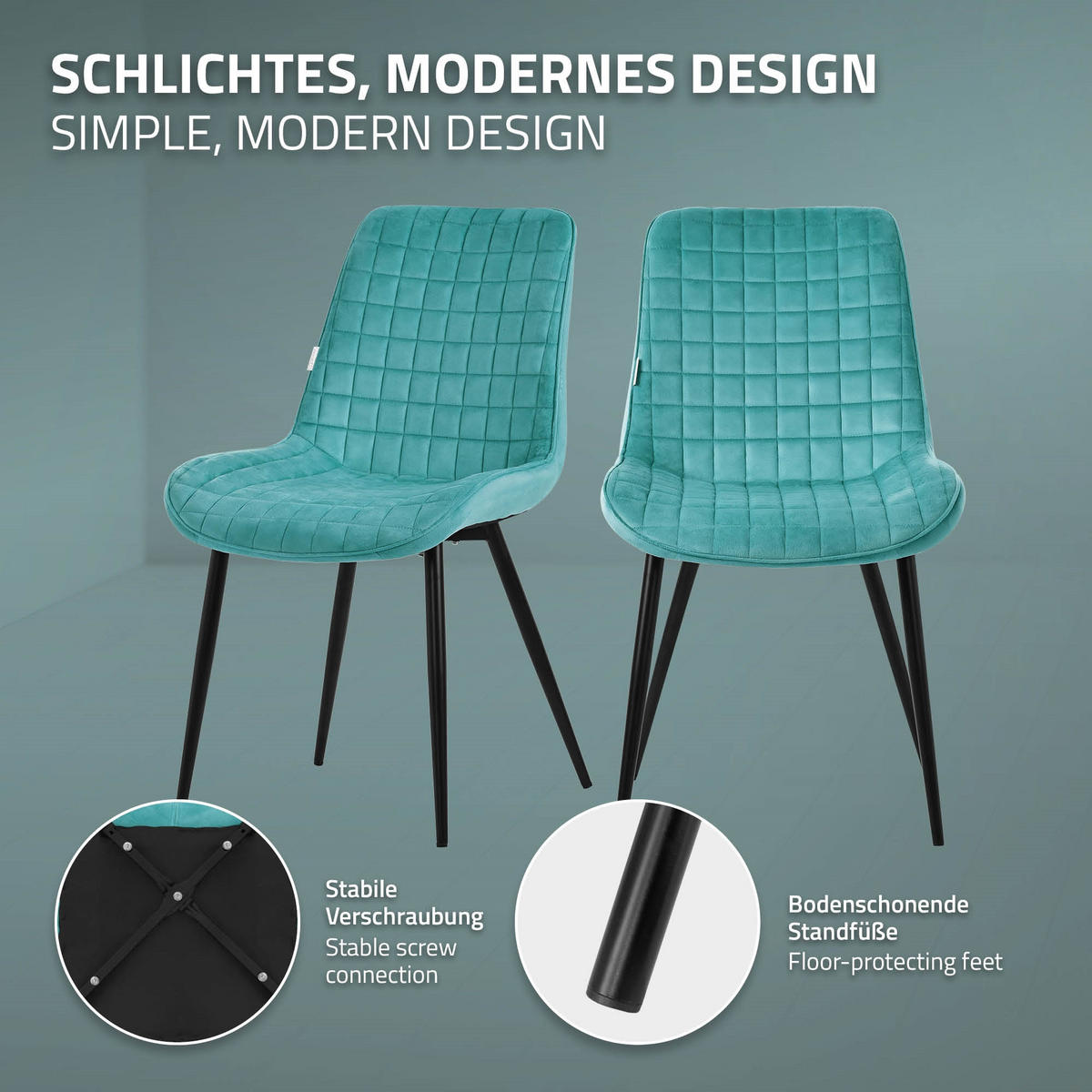 ESSZIMMERSTÜHLE 2ER-SET Petrol Samt - Petrol/Schwarz, Textil/Metall (52/89/60cm) - ML-DESIGN