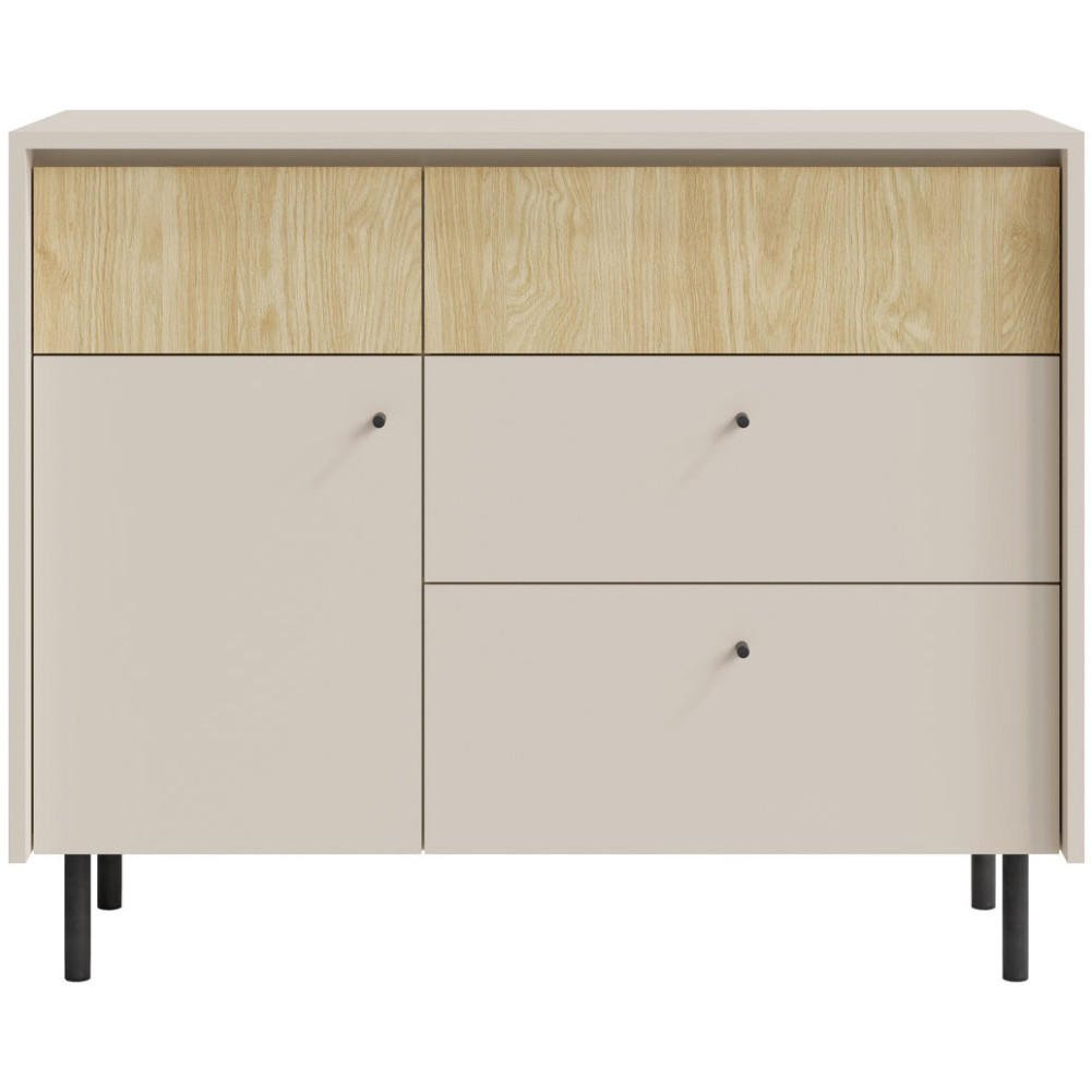 KOMMODE Monako mit 4 Schubalden und 1 Tür, Beige Sand - Eichefarben/Beige, Holzwerkstoff/Metall (103/84/42cm) - Beautysofa