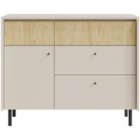 KOMMODE Monako mit 4 Schubalden und 1 Tür, Beige Sand - Eichefarben/Beige, Holzwerkstoff/Metall (103/84/42cm) - Beautysofa