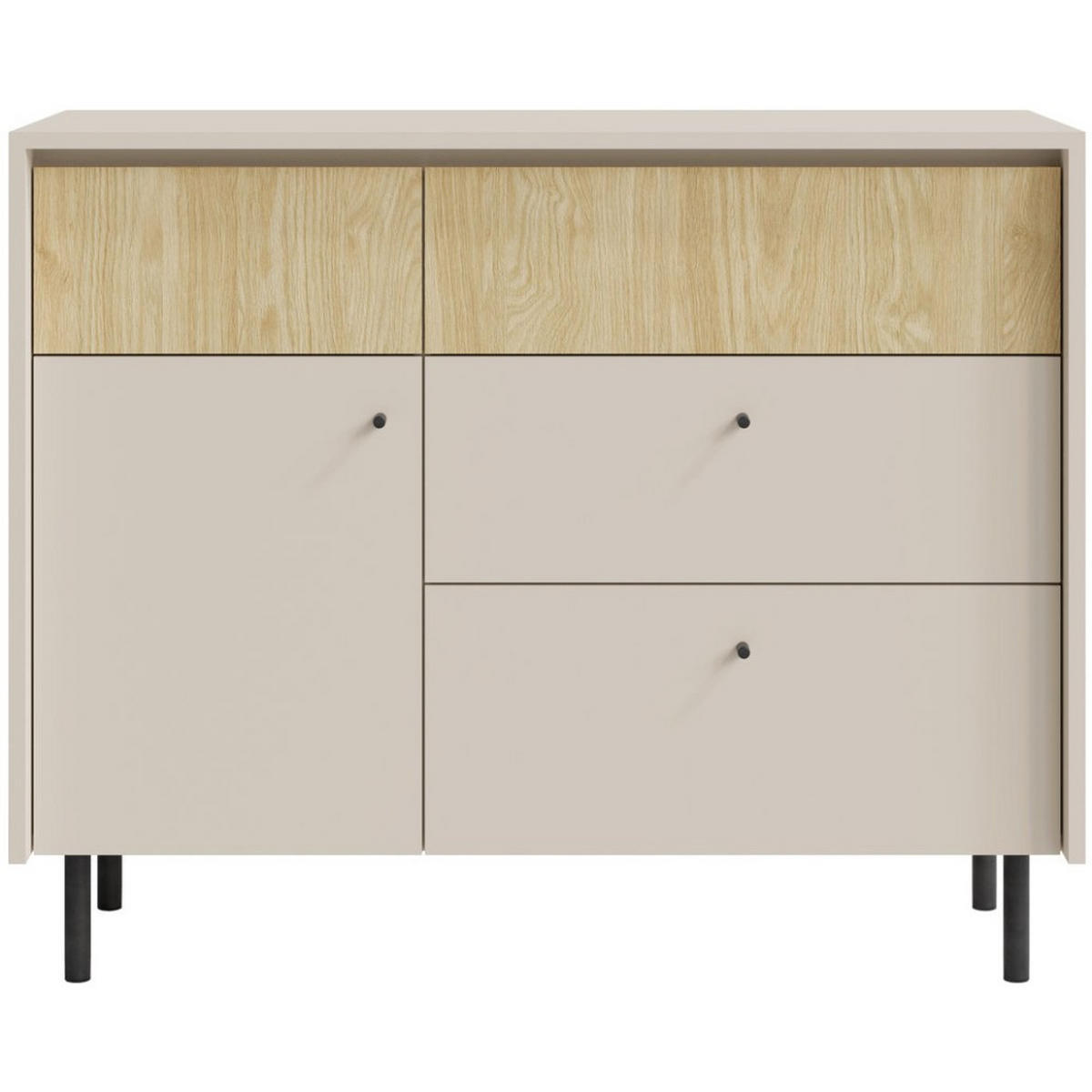 KOMMODE Monako mit 4 Schubalden und 1 Tür, Beige Sand - Eichefarben/Beige, Holzwerkstoff/Metall (103/84/42cm) - Beautysofa