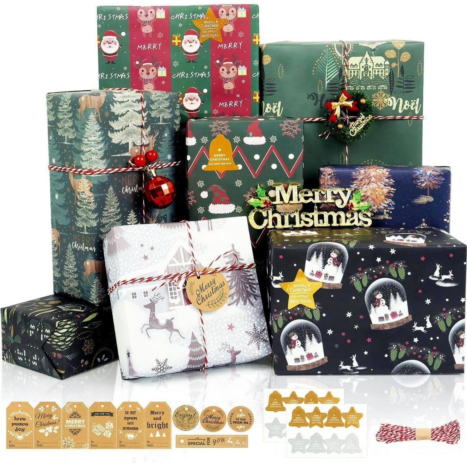 GESCHENKPAPIER Set Weihnachten 8 Blatt 70x50 cm Grün und Marineblau - Multicolor, Papier (50/0.1/70cm)