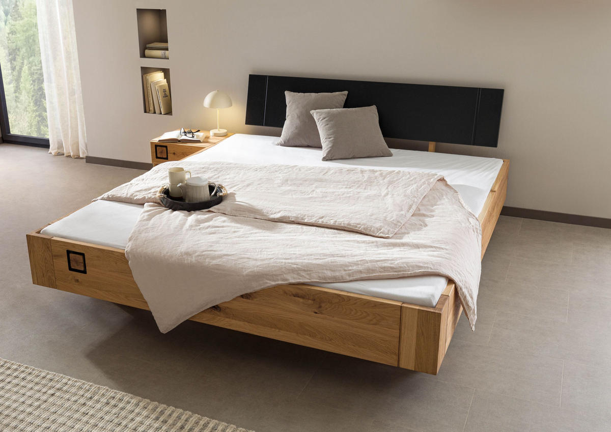 HOLZBETT inkl. Nachttisch links Wildeiche 200x200x81 natur geölt/lackiert KITZBÜHEL #151 - Naturfarben, Holz (200/200cm) - Massivmoebel24