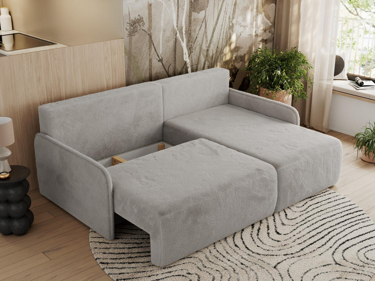 ECKSCHLAFSOFA ARPA L Hellgrau Plüsch - rechts - Hellgrau/Schwarz, Kunststoff/Textil (150/198cm) - MKS