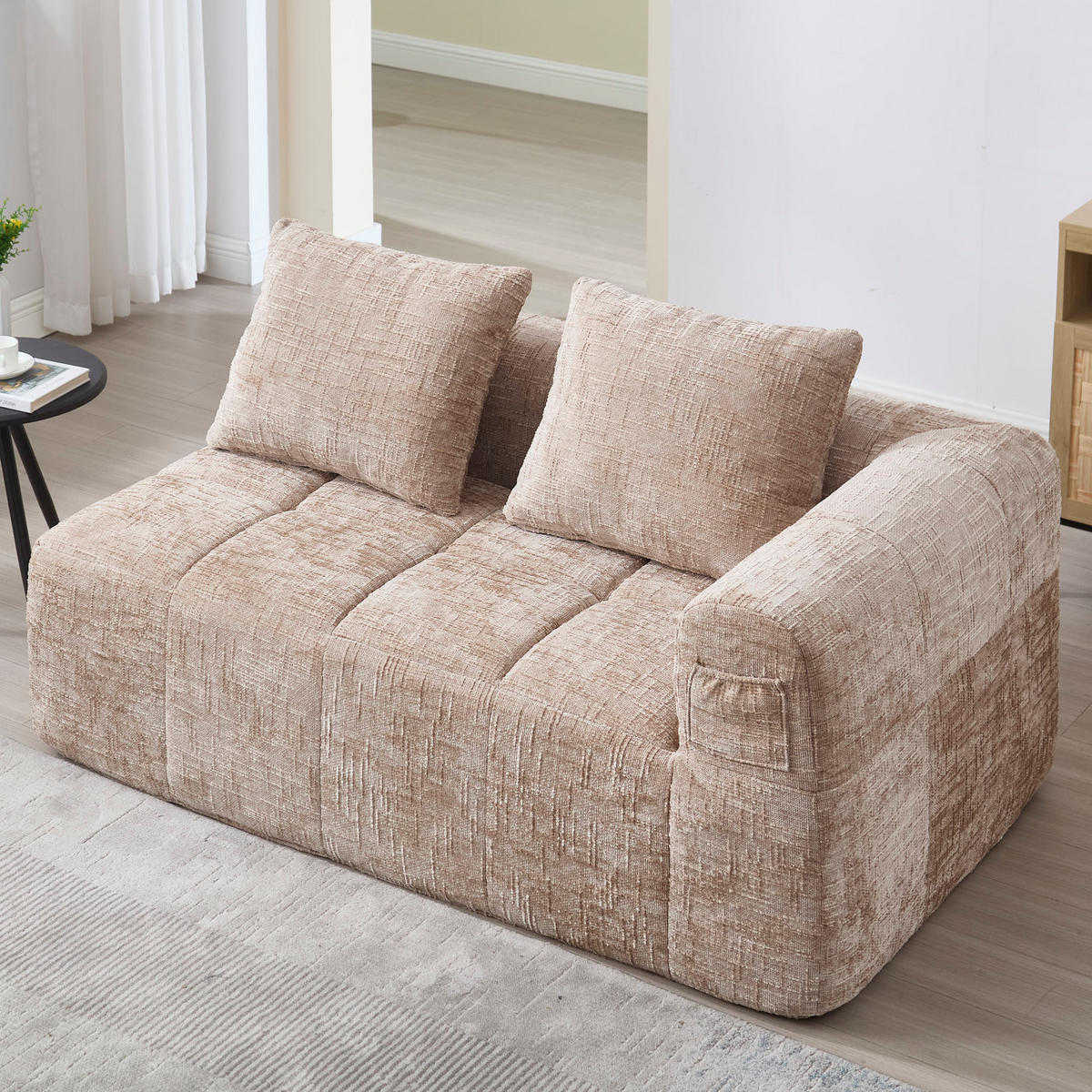 SOFA mit Seitentaschen 158 x 90 cm Chenille Khaki - Braun, Kunststoff (158/60/90cm) - Meubliv