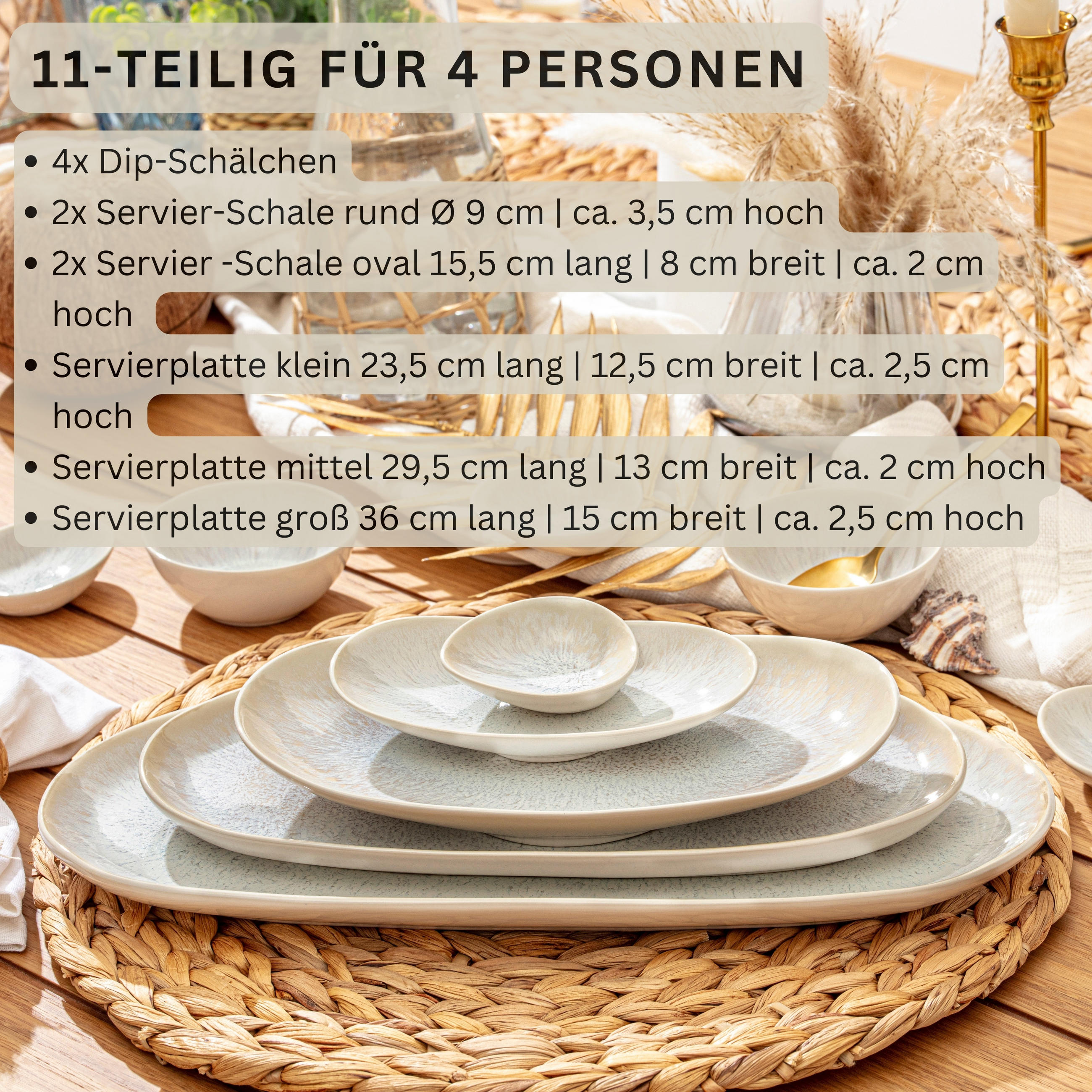 SERVIERPLATTEN Set Korfu 11 teilig aus Steingut - Creme, Stein (36/4/25cm) - Sänger