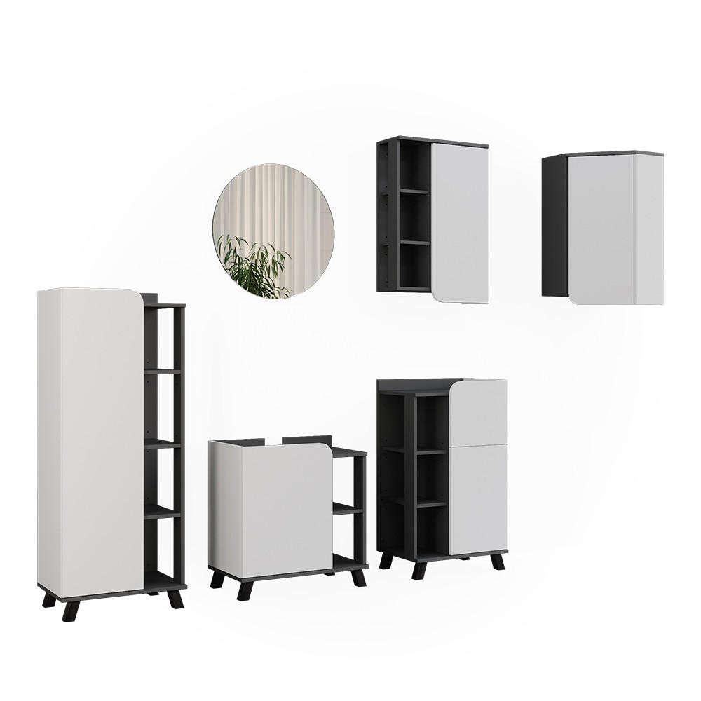 BADRUMSM&Ouml;BELSET Karen Antracit/vit 5 delar Antracit, Vit 65/60/35 cm