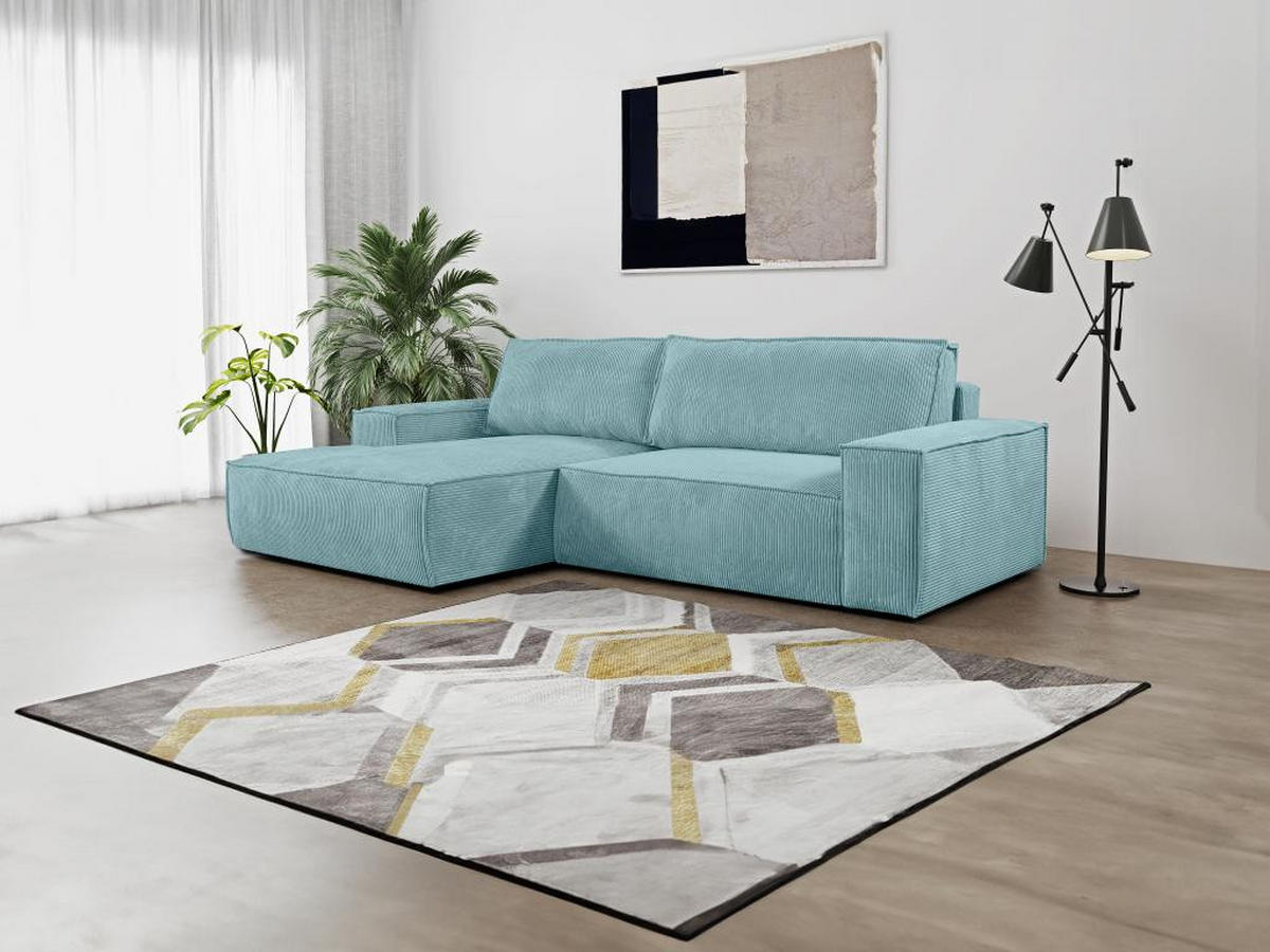 ECKSOFA mit Schlaffunktion - Ecke Links - Cord - Türkisblau - AMELIA - Blau, Textil (167/267cm) - Vente-Unique