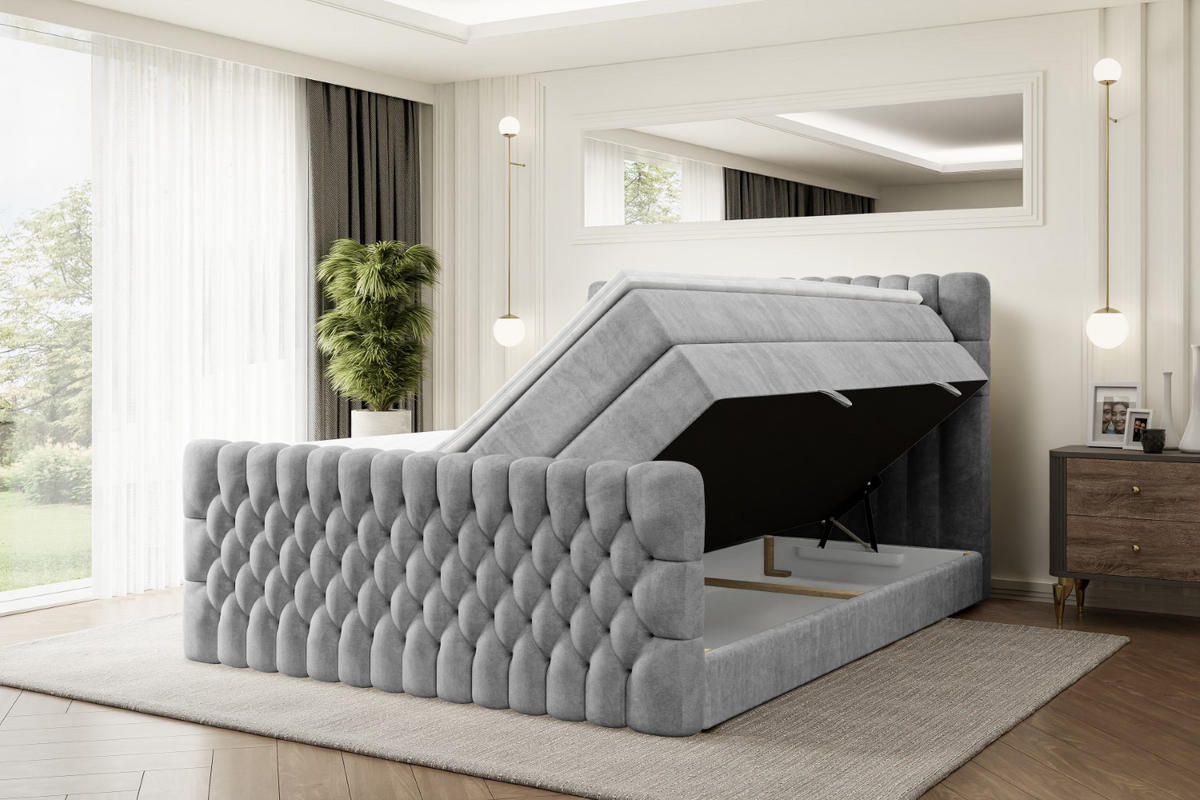 BOXSPRINGBETT SERENE-Z KING - 160 x 200 - H3/H4 - Hellgrau - Hellgrau, Holzwerkstoff (160/200cm) - ALTDECOR