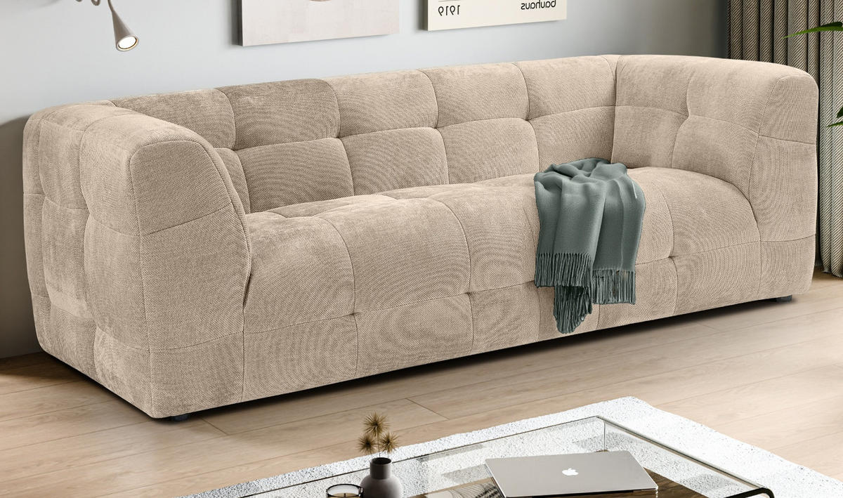 SOFA beige Strukturstoff, Couch 2,5-Sitzer 217 cm mit Steppoptik - Beige, Holz/Textil (217/72/96cm) - Inn.Furn