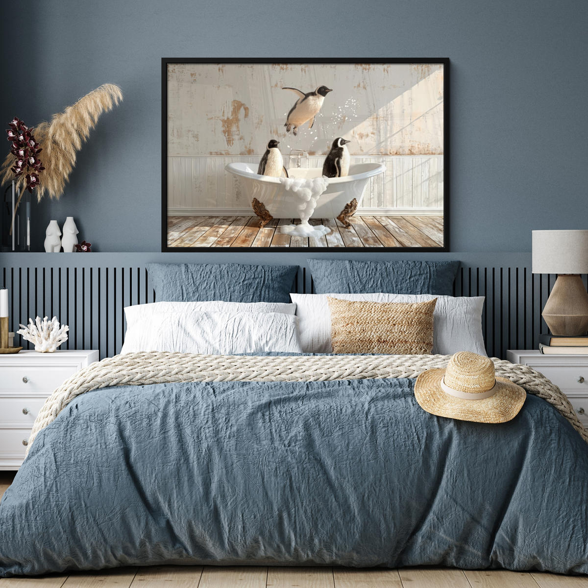 ZARÁMOVANÝ PLAGÁT Vintage - Tučniak - Vaňa - Pena 120x80 cm - čierna, papier (120/80cm) - MuchoWow