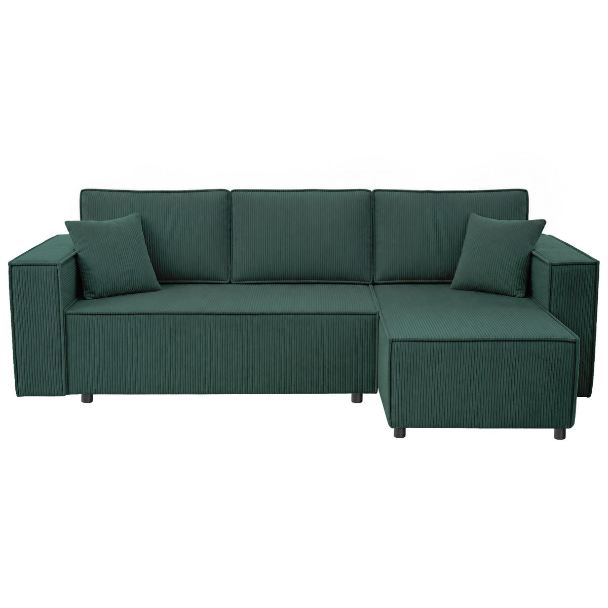 ECKSCHLAFSOFA Neapol mit Bettkasten, 255 cm, Cord-Stoff, Grün - Schwarz/Grün, Textil (256/148cm) - Beautysofa